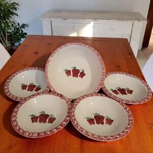 Neher 1997 Pasta Bowl Set Tomato Print & Recipe Rustic Italian Ceramic